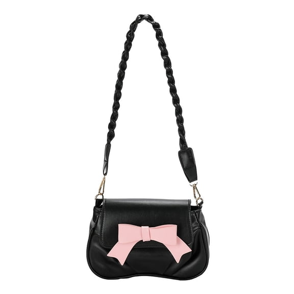 Composite Shoulder Bag Pleated Bow with Zipper Twist Strap Leisure (Orange)
