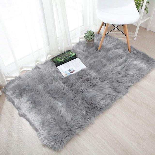 Agiferg Wool Imitation Sheepskin Rugs Faux Non Slip Bedroom Shaggy Carpet Mats