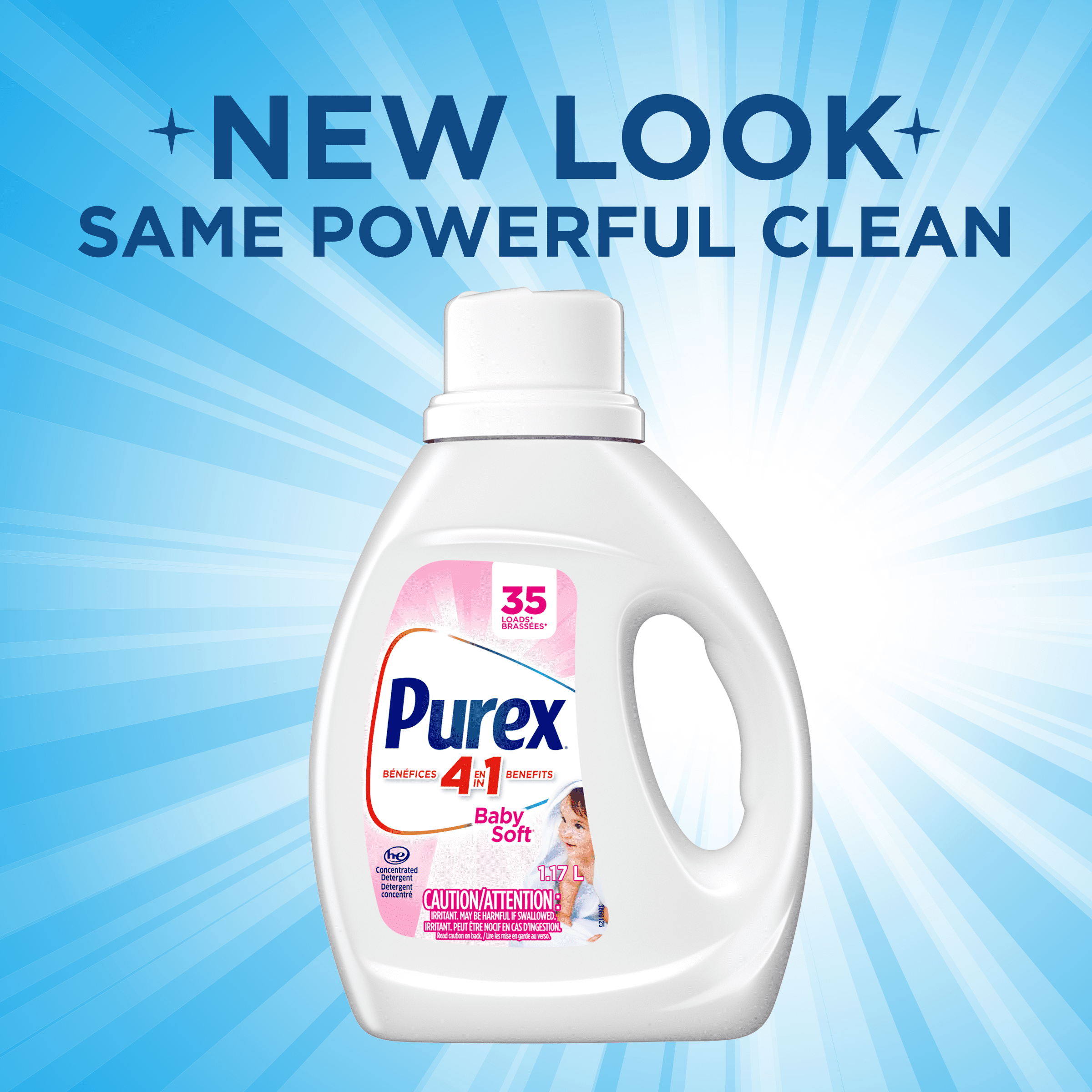 Purex Baby Soft détergent à lessive liquide hypoallergénique concentré, sans colorant, testé par des dermatologues pédiatriques, 1,17 L, 35 brassées, compatible avec les laveuses HE