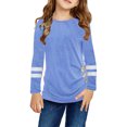 thumbnail image 1 of WEAIXIMIUNG Chemise à Phrase pour Enfants Petites Filles Tunique Col Rond Couleur Unie Manches Longues Rayée Confortable Décontractée avec Boutons Latéraux Blouse T-Shirt 8-9 Ans, 1 of 7