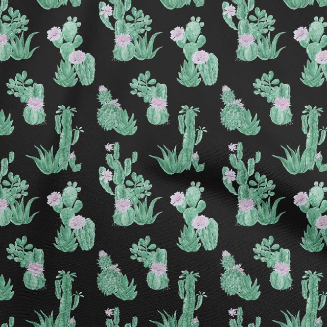 oneOone Velvet Black Fabric Cactus Craft Projects Decor Fabric Printed By The Yard 58 Inch Wide