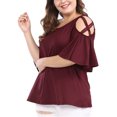 thumbnail image 1 of Agnes Orinda Blouse d'Été à Bretelles à Épaules Dénudées à Manches Trompette pour Femme Grande Taille2X Rouge, 1 of 7