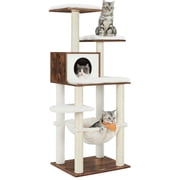 Feandrea Cat Tree-WoodyWonders, Modern 54.3-Inch Multi-Level Cat Tower for Indoor Cats, Rustic Brown Cat Condo with Ultra-Soft Plush, Scratching Posts, Hammock, Removable and Washable Cushions