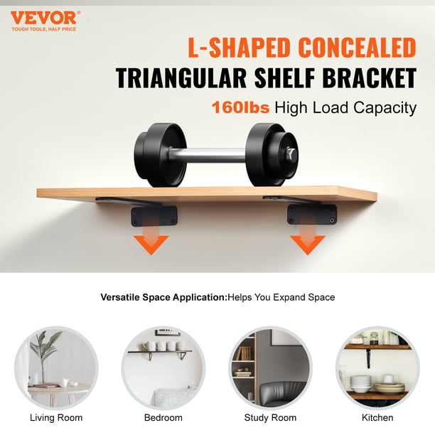 Shelf Bracket, 41 x 15.5 cm 4 Pcs, Heavy Duty Floating Shelf Brackets, Brackets for Shelves, 10mm Thick Matte Black L Shelf Bracket,Steel Shelving Brackets with 72.6 kg Load