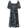 thumbnail image 4 of Womens Summer Dresses Floral Casual Party V Neck Short Sleeve Wrap Waist Ruffle with Pockets Spring Dress Navy L, 4 of 4