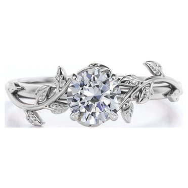JeenMata 0.50 Carat Round Cut Moissanite Bohemian Engagement Ring - Vintage Moissanite Promise Ring - 18k White Gold Plating for Women