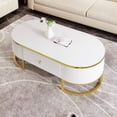 thumbnail image 4 of Noble House 47.2" Modern Oval Coffee Table with Drawers,Curved Profile Design, Gold Metal Decor for Living Room,White, 4 of 9