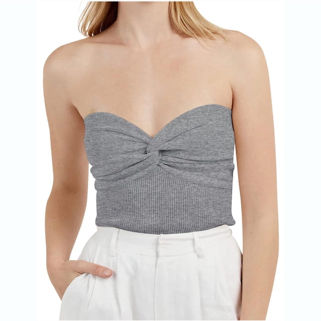 Timegard Women Top Comfy Ruched Knot Sleeveless Strapless Knit Tee Solid Color Casual Tube Top Summer