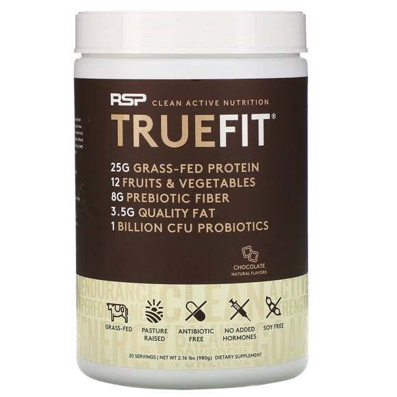 RSP Nutrition , TrueFit, Boisson Protéinée au Lactosérum Nourri à l'Herbe avec Fruits et Légumes, Chocolat, 2 Lb (940 g)