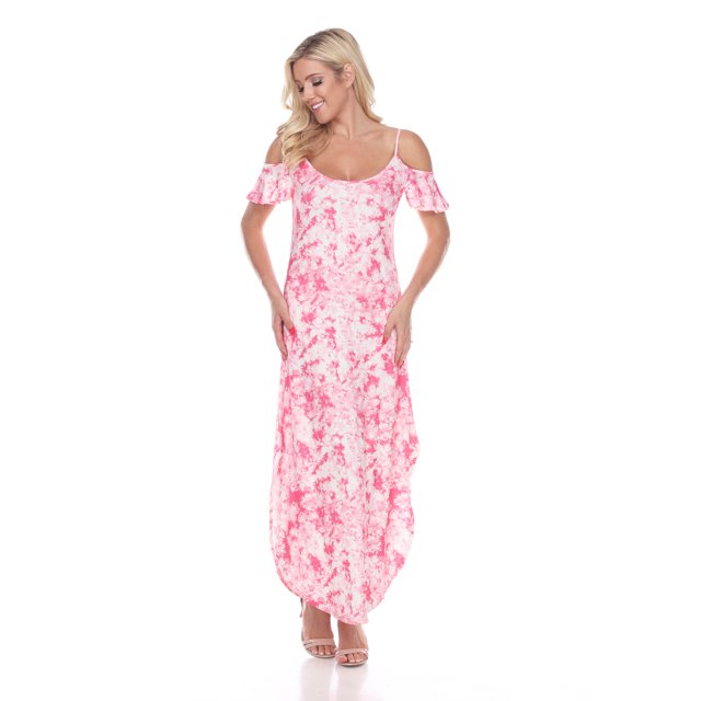 White Mark Women's Cold Shoulder Tie Dye Maxi Dress