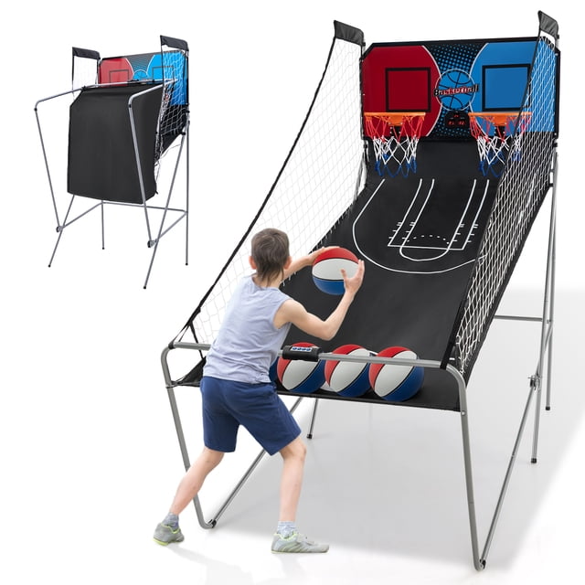 Costway Jeu d'Arcade de Basketball à Double Tir avec 8 Modes de Jeu Son d'Arcade Pointage Électronique Rouge