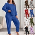 thumbnail image 1 of Oksale Ensemble de Détente 2 Pcs Femmes Ample Manches Longues Col Ras du Cou Grande Taille Pyjamas Couleur Unie Joggers Ensembles de Pyjamas Ensemble Confortable Rouge TG, 1 of 5