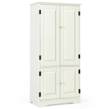 Costway Accent Floor Storage Cabinet W/ Adjustable Shelves Antique 2-Door White