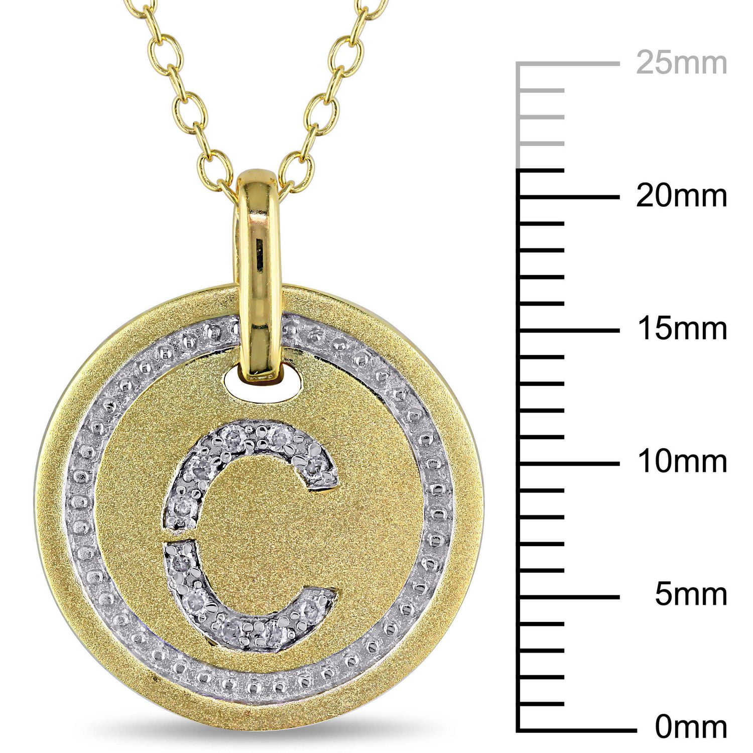 Pendentif avec initiale Miabella avec accents de diamants en argent sterling plaqué de rhodium jaune, 18 po