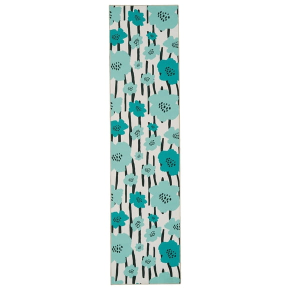Laurel 2' x 8' Washable Runner, Ivory and Blue