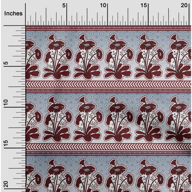 oneOone Polyester Lycra Grayish Blue Fabric Geometric|Leaves & Floral Block Fabric For Sewing Printed Craft Fabric By The Yard 56 Inch Wide
