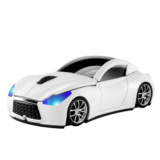 SHARE SUNSHINE Souris Sans Fil, Souris d'Ordinateur en Forme de Voiture 2,4 GHz, Souris Optique Sans Fil avec Récepteur USB pour Ordinateur Portable PC, Blanc