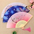 thumbnail image 1 of YAOMOBB Retro Luxury Fan Bamboo Vintage Folding Hand Fan Portable Chinese Style Dance Fan Elegant Flower Pattern Tassel Artificial Silk Handheld Fan, 1 of 7