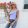thumbnail image 4 of Zoeecloth Womens Tops Sleeveless Solid Color Round Neck Button Vest Tees Shirts Summer Casual Ruffled One Shoulder Vest Fashion Button Vest S-XXL, 4 of 9