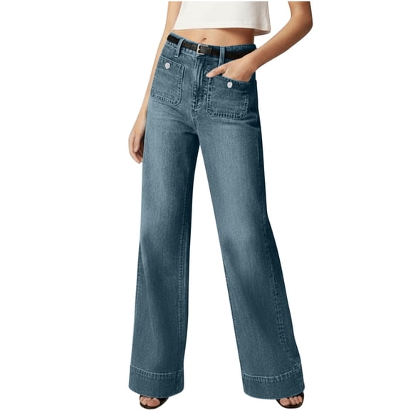 Wide Leg Jeans for Women, Casual Elastic High Waist Wide Leg Loose Straight Leg Fashion Jeans, Ladies' Jeans