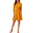 thumbnail image 2 of INSPIRE CHIC Women's Layered Ruffle Hem 3/4 Sleeves Smocked Chiffon A-Line Dress S Yellow, 2 of 8
