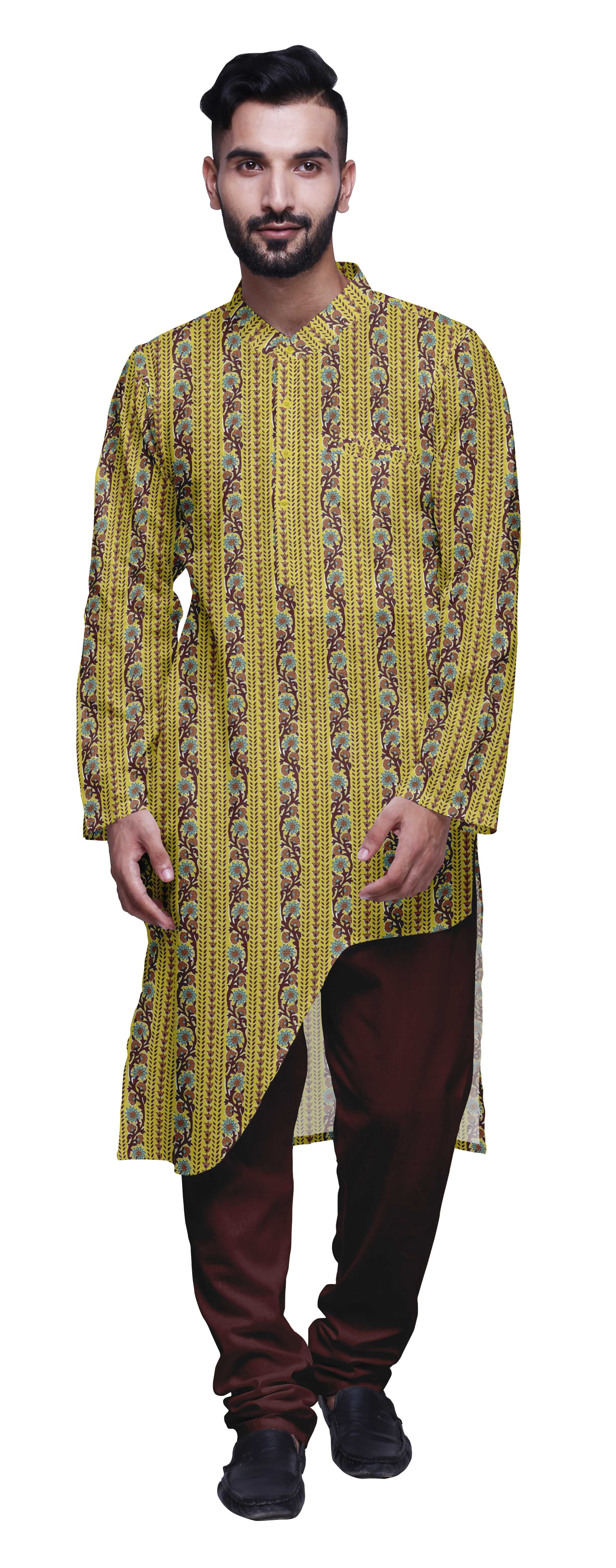 Atasi Printed Casual Asymmetric Kurta Pyjama For Men Designer Long Kurta Set