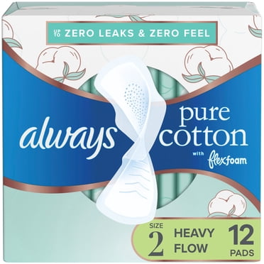 Always Pure Cotton with FlexFoam Pads, Size 2, Heavy, with Wings, Unscented