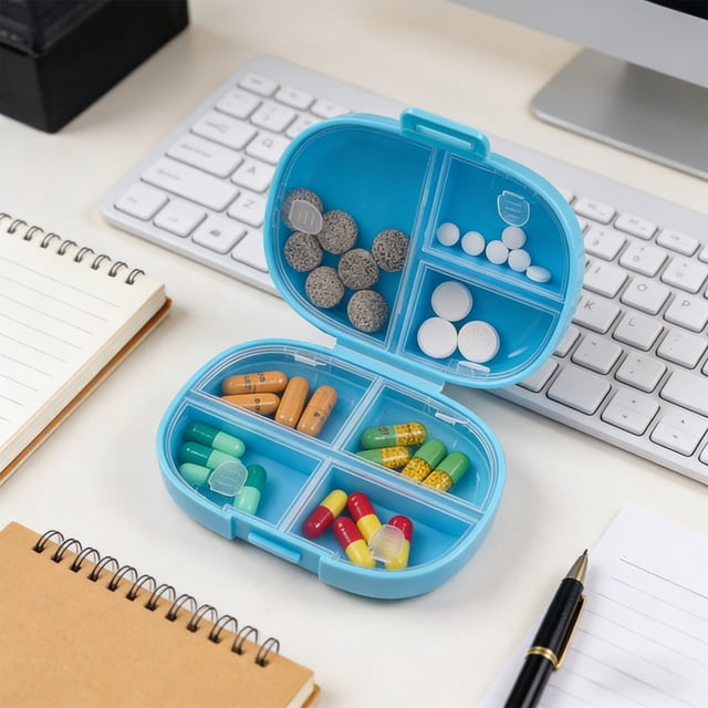 Kadlawus Mini Weekly Organizer Box 7 Grids for Travel, MoistureProof Pill Storage Container, Portable Case with Removable Compartments, Small Pill Box for Vitamins, Supplements