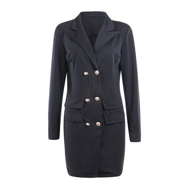 Manteaux Blazer Longs Unis Formels pour Femmes à Double Boutonnage, Col à Revers, Blazer à Boutons Dorés, Blazers de Bureau pour Femme