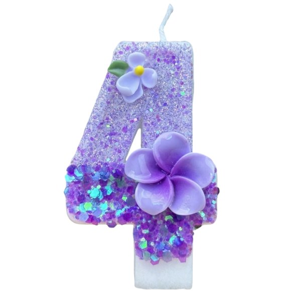 Goleeg Number 4 Purple Flower Birthday Candle,Number Birthday Candles for Cake, Ideal Birthday Parties Cake Decor, Wedding Anniversary and Other Celebrations