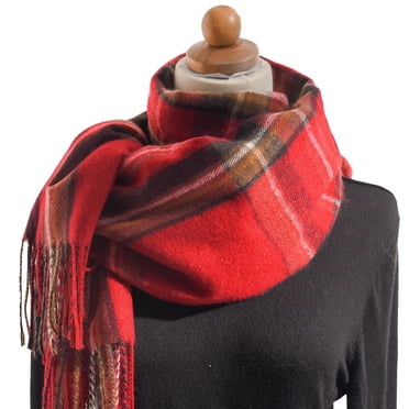 Bmisegm Women's Autumn and Winter Colorful Plaid Shawl Thickening Warm Fringe Scarf ScarfScarf for Women Winter Red One Size