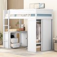thumbnail image 1 of Euroco Wood Twin Size Loft Bed with Desk and Wardrobe, Built-in Desk with 2 Drawers, Big Wardrobe with Sliding Door and Clothes Hanger for Kids Teens Adults, White, 1 of 16