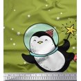 thumbnail image 1 of Soimoi Green polyester Crepe Fabric Snowman & Penguin Cartoon Print Sewing Fabric Yard 42 Inch Wide, 1 of 3