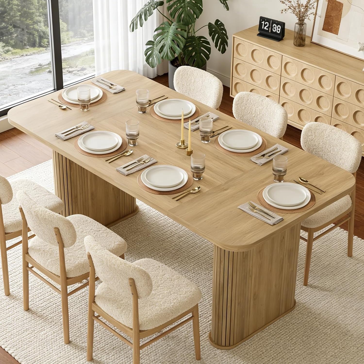 Refurbished Outop 62 Inch Large Kitchen Dining Table with Grille Design