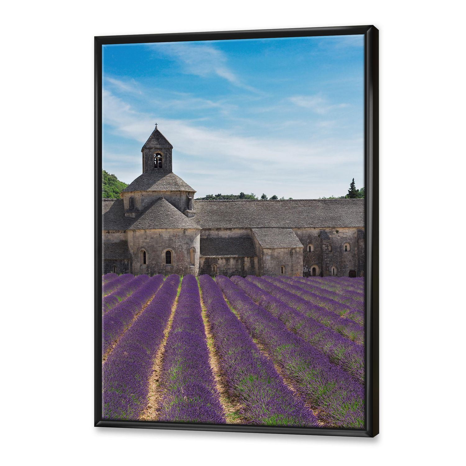 Designart Champ de lavande avec abbaye en France ART MURAL À CADRE FLOTTÉ
