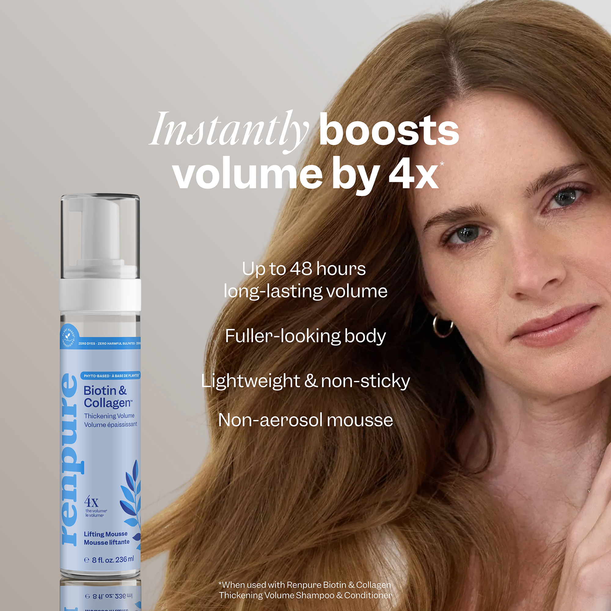 Renpure Mousse Liftante Biotin & Collagen Volume Épaississant - 8 fl. oz. 236 ml