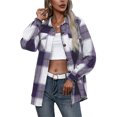 thumbnail image 2 of Women Plaid Flannel Shirt Jacket Button Down Lapel Long Sleeve Shacket Cardigan Coats Fall Spring Clothes, 2 of 5
