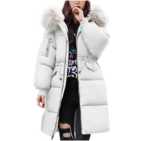 Clearance! Lisingtool Women's Down Jacket Winter Mid Lenght Down Puffer Coats Ladies Lightweight Jackets With Hood Plus Size Slim Trench Coat Long Sleeve Warm Outwear Outdoor Hiking Jacke