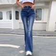 thumbnail image 4 of Mode Femme Pantalon Évasé en Denim Extensible Taille Haute Jambes Larges, 4 of 5