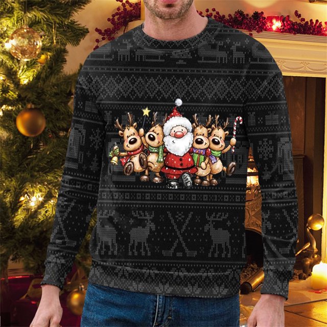 WILLBEST Mignons Chandails à Fermeture Éclair pour Hommes Automne et Hiver Décontractés Tendance Chandail à Capuchon à Col Rond Imprimé de Noël