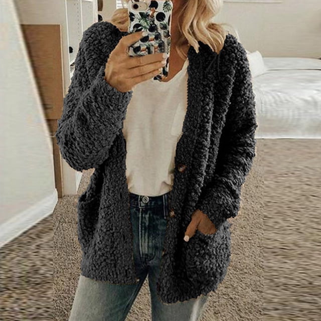 LSLJS Women's Plus Size Plush Cardigan Sweaters Casual Oversized Open Front Long Cardigans Button Up Outerwear