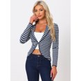 thumbnail image 3 of INSPIRE CHIC Women's Notched Lapel Button Decor Thin Striped Blazer, 3 of 7