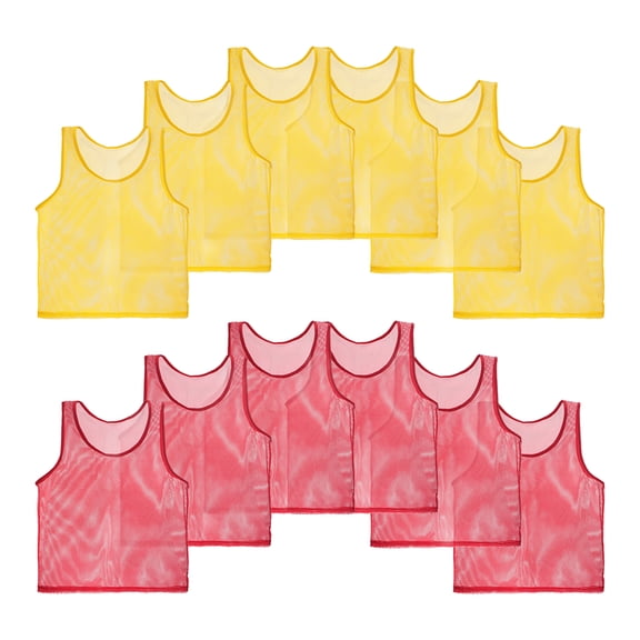 Unique Bargains Lot de 12 Pennies de Soccer, Gilets de Mêlée en Maille d'Entraînement en Polyester pour Maillot de Soccer, Sports d'Équipe, Jaune, Rouge