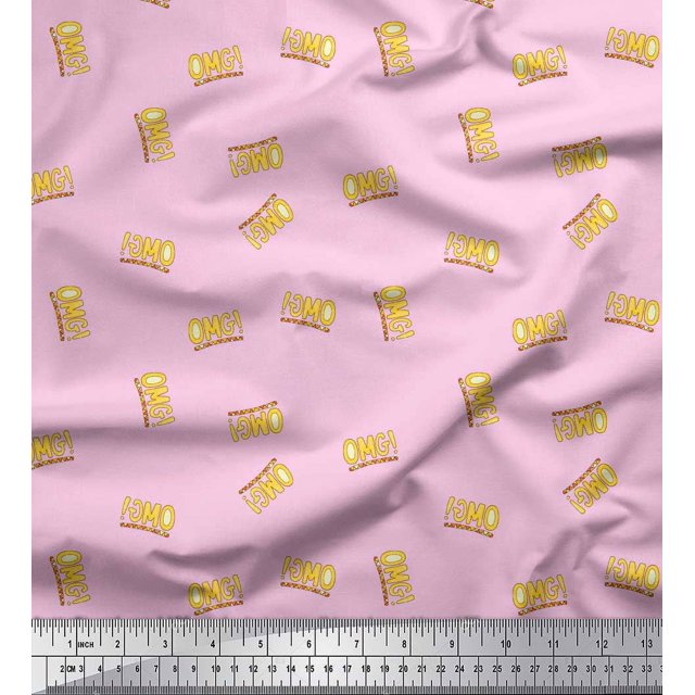 Soimoi Pink Silk Fabric OMG Text Fabric Prints By Yard 42 Inch Wide