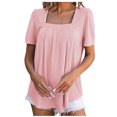 thumbnail image 3 of Aqestyerly T-shirt en Dentelle à Col Rond pour Femme, Blouse Haut de Mode Décontractée à Manches Courtes de Couleur Unie HWRETIE, 3 of 8