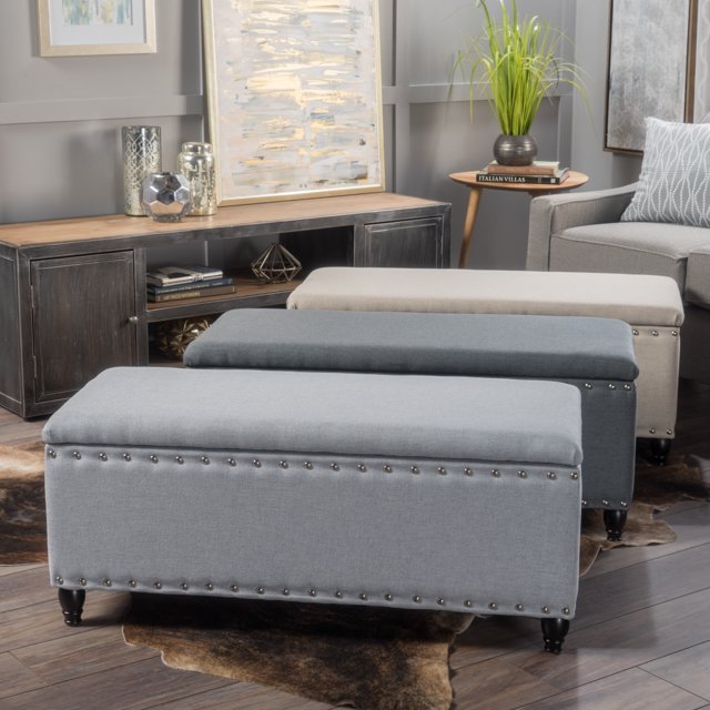 Aurla Contemporary Fabric Storage Ottoman, Wheat