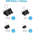 thumbnail image 3 of 200pcs Binder Clips Assorted Sizes, 4 Sizes Large, Medium, Small, Mini, Metal Paper Clamps, Bulk Black Clips Office Supplies (1 1/4", 1", 3/4", 1/2 Inch), 3 of 7