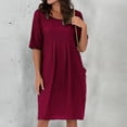 thumbnail image 1 of Plus Size Cotton Linen Dresses for Women Short Sleeve Summer Pleated Midi Dress with Pockets, 1 of 6