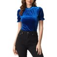 thumbnail image 1 of INSPIRE CHIC Chemise à Col à Volants pour Femmes, Manches Courtes, Hauts en Velours, Blouse TP Bleu Royal, 1 of 6