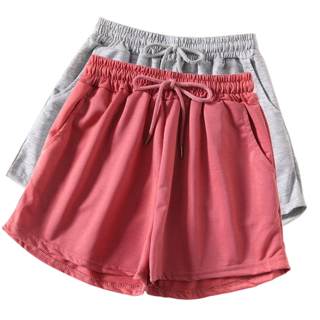 Diufon 2pc Womens Yoga Shorts Solid Color Shorts Elastic Waist Drawstring Athletic Shorts with Pockets